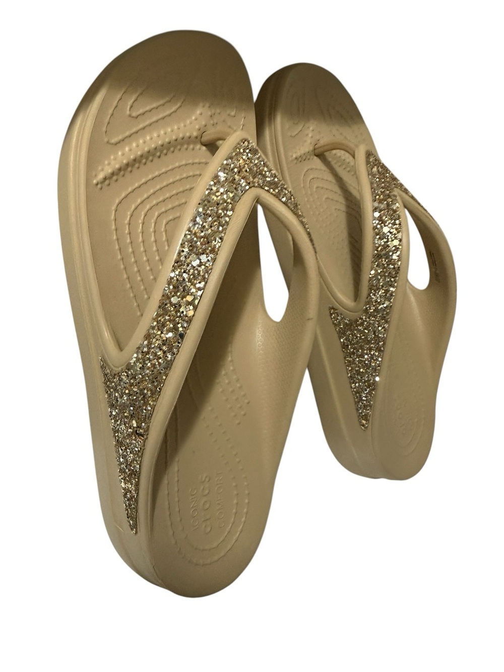 Croc Gold Glitter Flip Flop Sandals for Women - Picture 3 of 13
